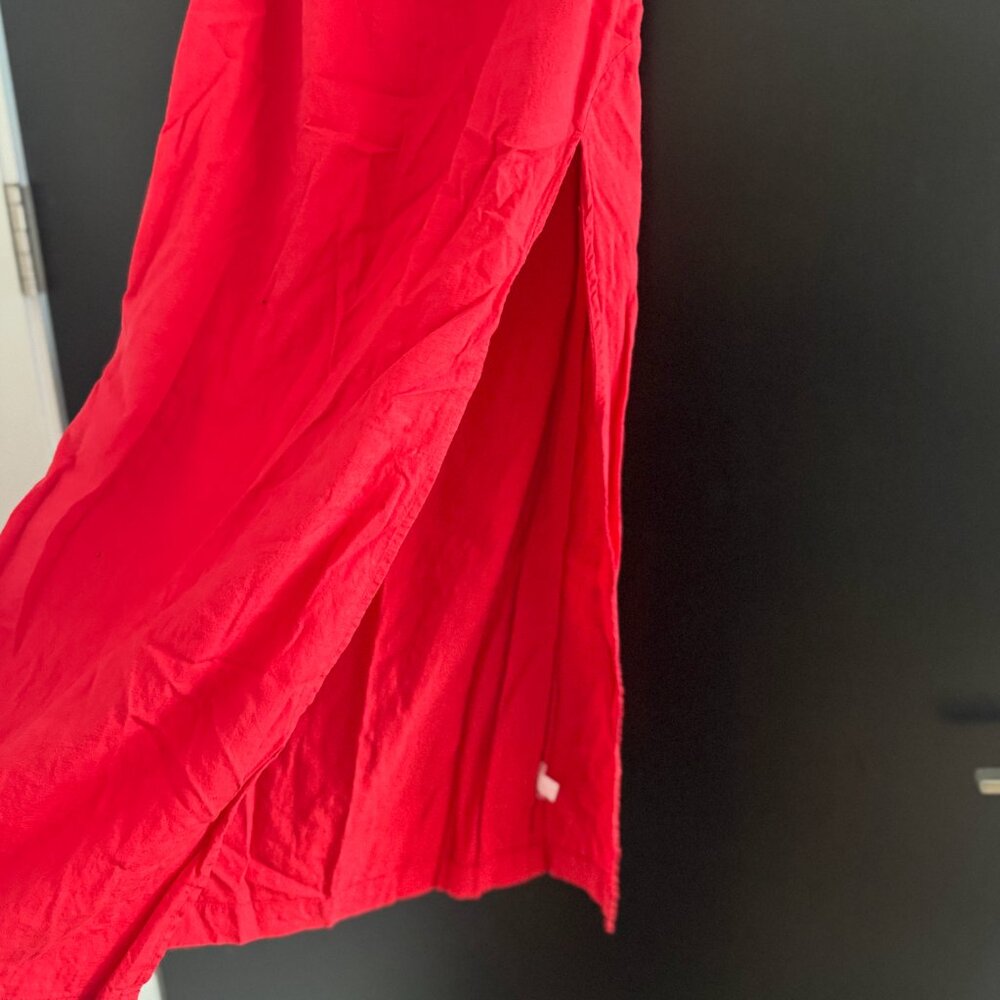 Bright Red/Orange Urban Outfitters Strapless Midi Dress with slit - Picture 6 of 8